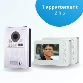 Portier interphone vidéo modern 2 fils - 1 appartement - 2 écrans blancs