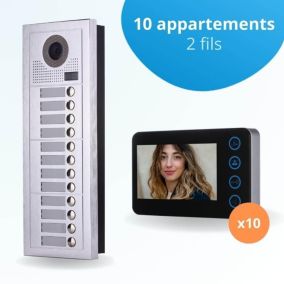 Portier interphone vidéo modern 2 fils - 10 appartements - 10 écrans noirs