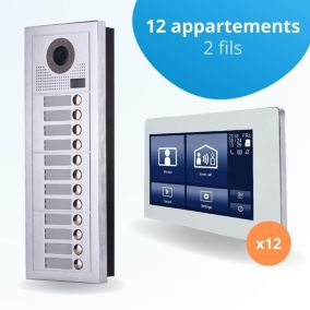 Portier interphone vidéo modern 2 fils - 12 appartements - 12 écrans tactiles smart 7" blanc