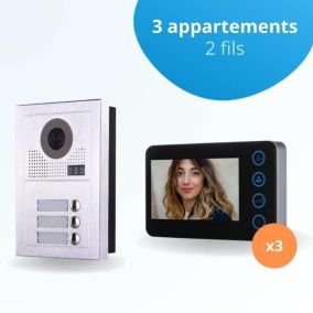 Portier interphone vidéo modern 2 fils - 3 appartements - 3 écrans noirs