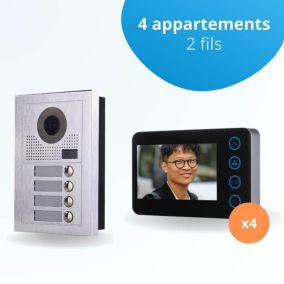 Portier interphone vidéo modern 2 fils - 4 appartements - 4 écrans noirs
