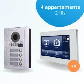 Portier interphone vidéo modern 2 fils - 4 appartements - 4 écrans tactiles smart 7" blanc