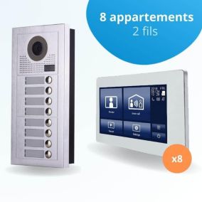 Portier interphone vidéo modern 2 fils - 8 appartements - 8 écrans tactiles smart 7" blanc