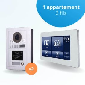 Portier interphone vidéo modern 2 fils pour 2 entrées - 1 appartement - 2 platines - 1 écran tactile smart 7" blanc - avec...