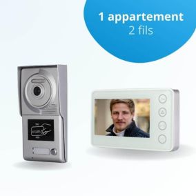 Portier interphone vidéo neo 2 fils - 1 appartement - 1 écran blanc - avec lecteur de badge