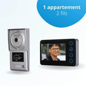 Portier interphone vidéo neo 2 fils - 1 appartement - 1 écran noir - avec lecteur de badge