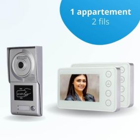 Portier interphone vidéo neo 2 fils - 1 appartement - 2 écrans blancs - avec lecteur de badge