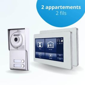Portier interphone vidéo neo 2 fils - 2 appartements - 2 écrans tactiles smart 7" blanc