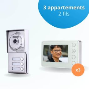 Portier interphone vidéo neo 2 fils - 3 appartements - 3 écrans blancs