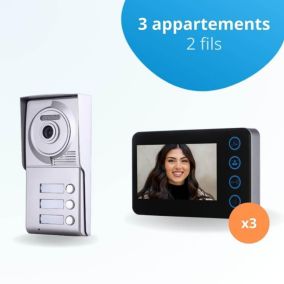 Portier interphone vidéo neo 2 fils - 3 appartements - 3 écrans noirs