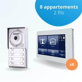 Portier interphone vidéo neo 2 fils - 8 appartements - 8 écrans tactiles smart 7" blanc