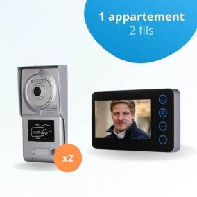 Portier interphone vidéo neo 2 fils pour 2 entrées - 1 appartement - 2 platines - 1 écran noir - avec lecteur de badge