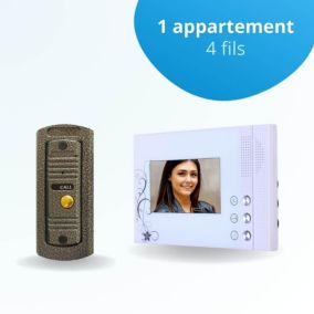 Portier interphone vidéo pino 4 fils - 1 écran blanc
