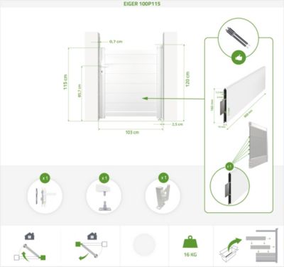 Portillon 1m EIGER H.115cm aluminium blanc
