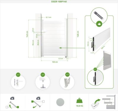 Portillon 1m EIGER H.140cm aluminium blanc