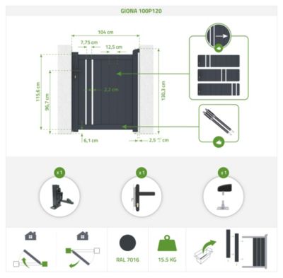 Portillon 1m GIONA H.120cm aluminium gris