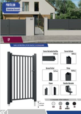 Portillon aluminium barreaudé "Pro" Haut 140 x Larg 100 cm - Gris 7016 - Vendu avec 2 poteaux