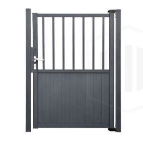 Portillon aluminium semi barreaudé Haut 120 x Larg 100 cm - Gris 7016 - Vendu avec 2 poteaux