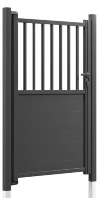 Portillon aluminium semi barreaudé Haut 160 x Larg 100 cm - Gris 7016 - Vendu avec 2 poteaux