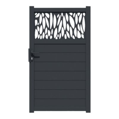 Portillon avec panneau décoratif feuilles aluminium gris l.100 x H.174.8cm Klikstrom Neva
