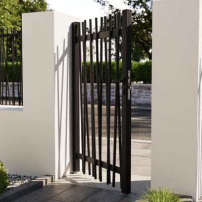 Portillon barreaudé battant Neva aluminium gris anthracite RAL 7021 l.100 x H.160 cm Klikstrom