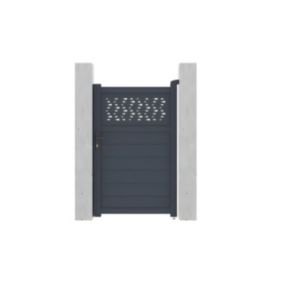 Portillon battant aluminium semi plein à motifs L103 x H166 cm anthracite - BAZIO