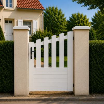 Portillon battant manuel PVC blanc ALENÇON CONCAVE L 100 x H 145 cm - poignée à gauche