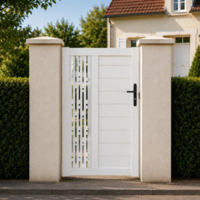 Portillon battant manuel PVC blanc ARLES RECTANGLE L 100 x H 140 cm - poignée à droite