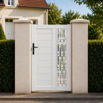Portillon battant manuel PVC blanc ARLES RECTANGLE L 100 x H 140 cm - poignée à gauche