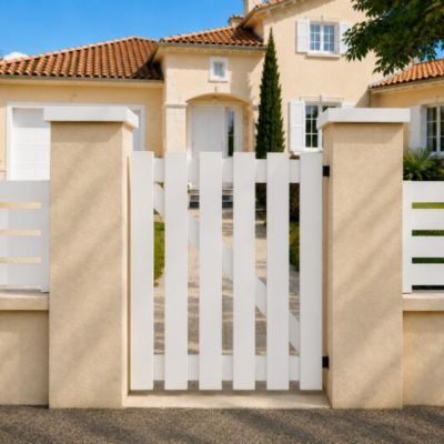 Portillon battant manuel PVC blanc SOULAC L 100 x H 115 - Verrou intérieur droite