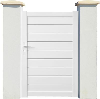 Portillon battant premium Fidji en PVC blanc persienné cadre aluminium intégré L 1M x H 1.55M