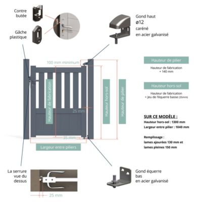 Portillon Belty en aluminium DUNY - 99 x h.130 cm - Gris