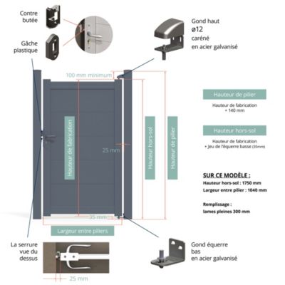 Portillon Belty en aluminium MARYN - 99 x h.175 cm - Gris