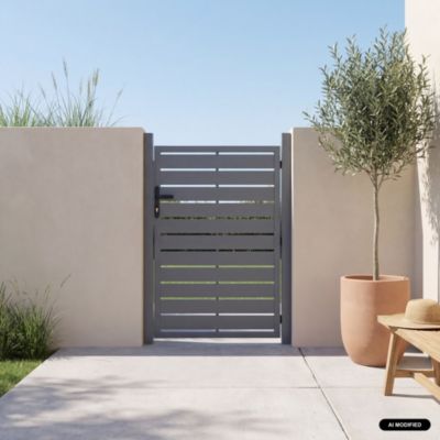 Portail Métallique Extérieur Portillon Jardin YRHome 100x100cm - Acier Anthracite - Serrure Clés - Galvanisé Pulverisateur Toiture
