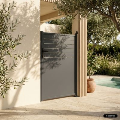 Portillon de jardin acier galvanisé anthracite avec serrure et poignée. fixation mur et sol - Axis
