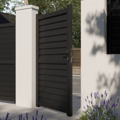 Portillon effet persienne battant Neva aluminium gris anthracite RAL 7021 l.100 x H.163 cm Klikstrom