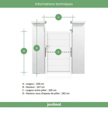 Portillon Jardimat aluminium Chalon blanc 9016 - 100 x h.167 cm