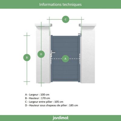 Portillon Jardimat aluminium Fréjus gris anthracite 100 x h.170 cm