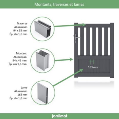 Portillon Jardimat aluminium Garonne gris 7016 - 100 x h.140 cm