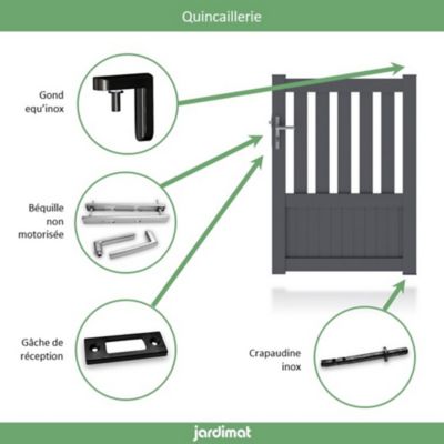 Portillon Jardimat aluminium Garonne gris 7016 - 100 x h.140 cm