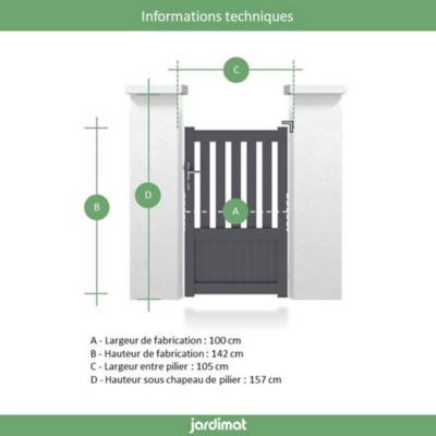Portillon Jardimat aluminium Garonne gris 7016 - 100 x h.140 cm