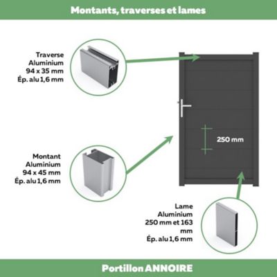 Portillon Jardimat battant aluminium Frejus noir - 100 x h.170 cm