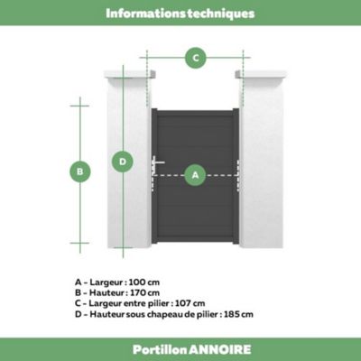 Portillon Jardimat battant aluminium Frejus noir - 100 x h.170 cm