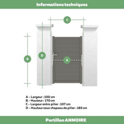 Portillon Jardimat battant aluminium Perth gris quartz - 100 x h.166 cm