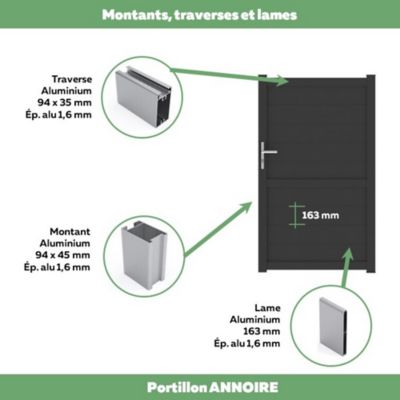 Portillon Jardimat battant aluminium Perth noir - 100 x h.166 cm