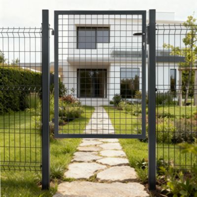 Portillon pour clôture grillagée à poteaux carrés Blooma gris 100 x h.120 cm