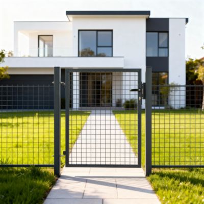 Portillon pour clôture grillagée à poteaux carrés Blooma gris 100 x h.120 cm