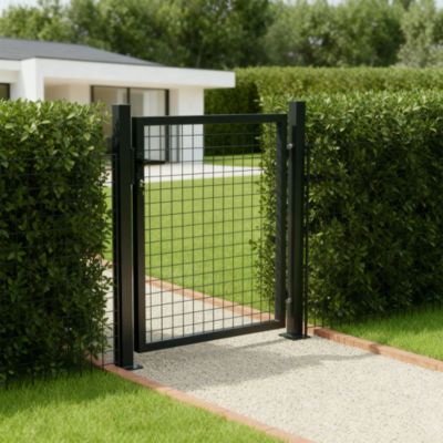 Portillon pour clôture grillagée à poteaux carrés sur platine anthracite L.100XH.100 cm