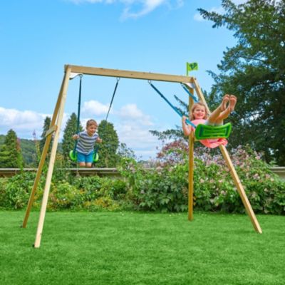 Portique BARBICHE 2 Balançoires Et Vis-à-vis, Bois FSC® Traité Autoclave, H224 Cm, Jusqu’à 4 Enfants