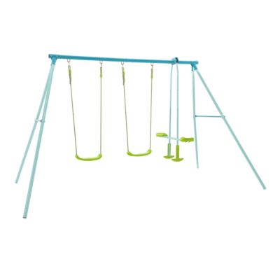 Portique balançoire en métal avec 2 balançoires et vis-à-vis bleu et vert TP Toys